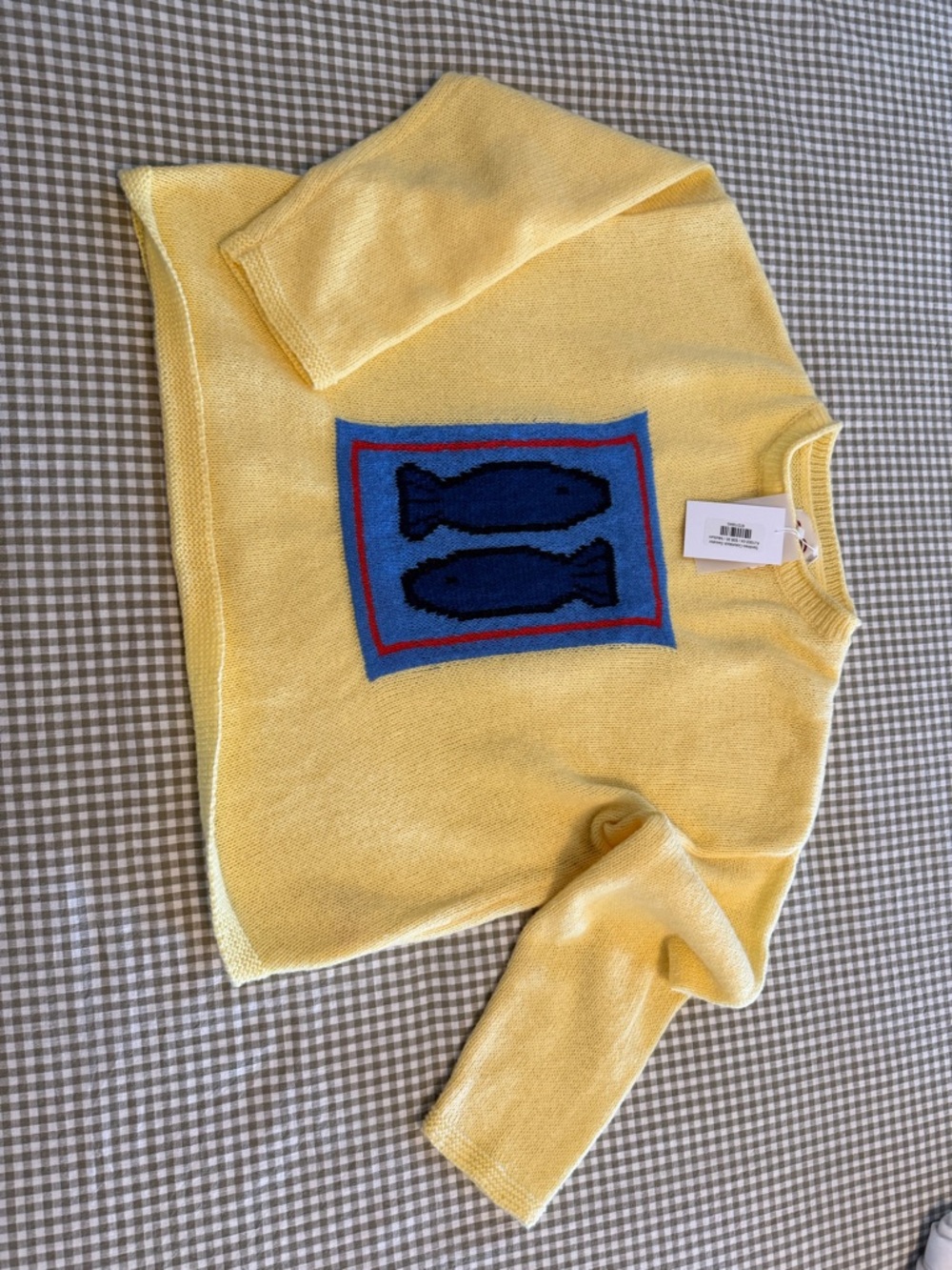 Yellow Fish Motif Crewneck Sweater - Women's